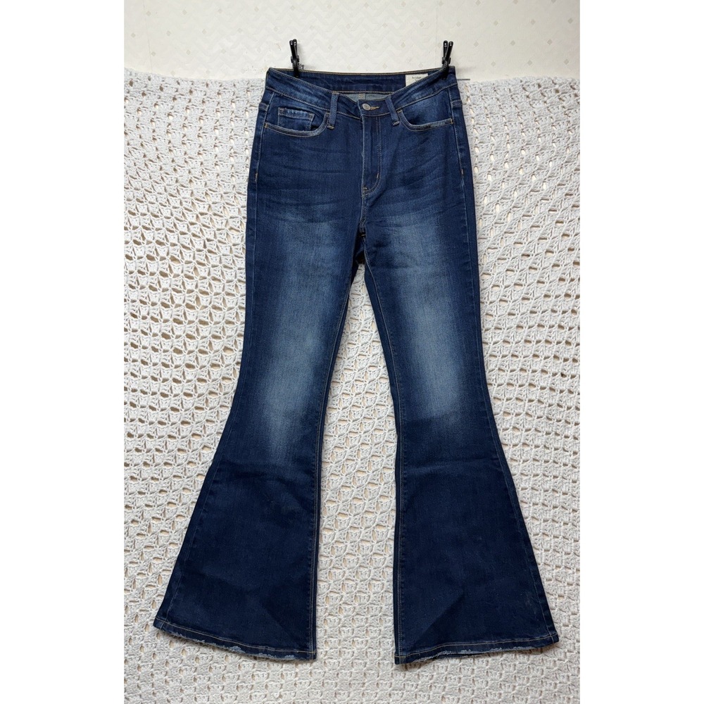 Bridge by Gly Curvy High Rise Flare Jeans Women Size 27 Blue Denim Stretch Boho